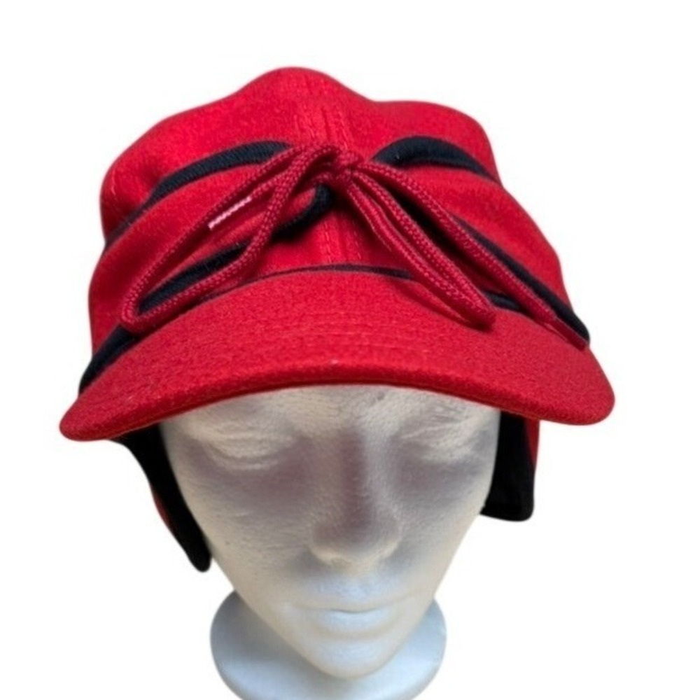 Broner Mens Red Wool Blend Trapper Hat Ear Flaps Tie Closure L - Picture 2 of 7
